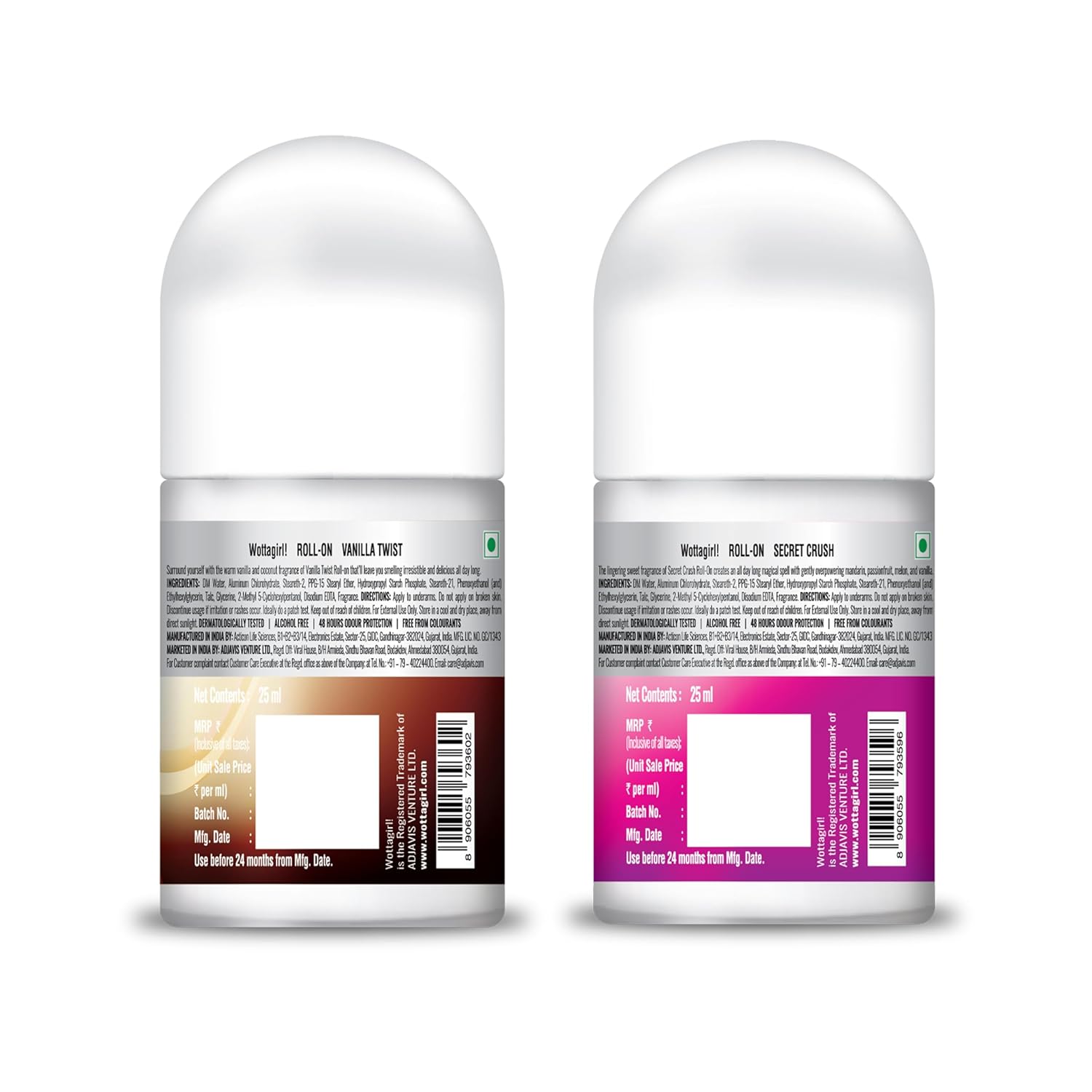 Wottagirl Wottagirl Underarm Roll On Combo (25ml X 2) - Secret Crush & Vanilla Twist | 48H Odour Protection | Alcohol-Free | Vegan Deodorant for Women - Image 8 - Buy from Indicrest