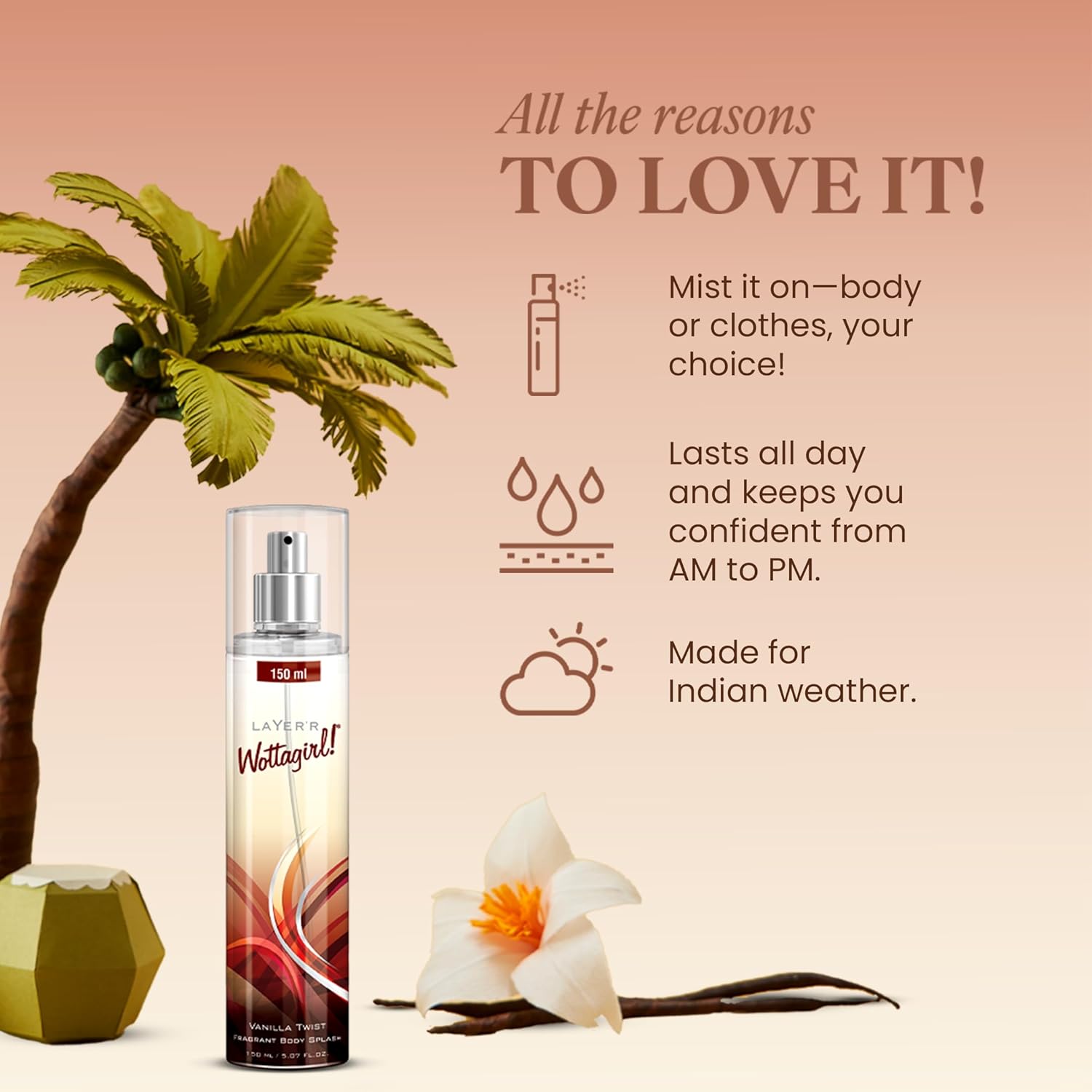 Wottagirl Layer'r Wottagirl Vanilla Twist Body Splash for Women 150ml - Image 5 - Buy from Indicrest