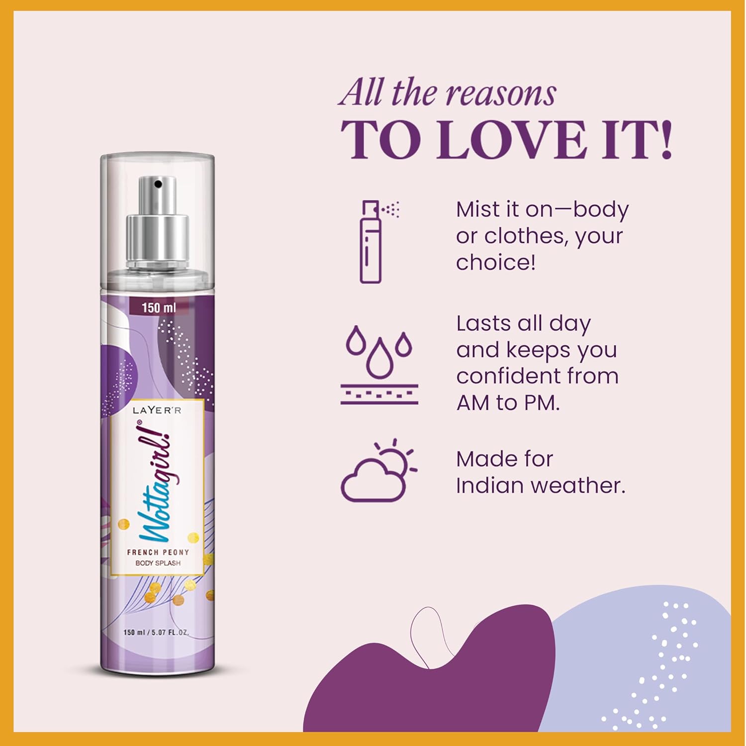 Wottagirl Wottagirl! French Peony 150ml Body Splash for Women | Elegant Floral Mist with Lavender & Peony | Long-Lasting, Refreshing & Skin-Friendly Fragrance  - Image 5 - Buy from Indicrest