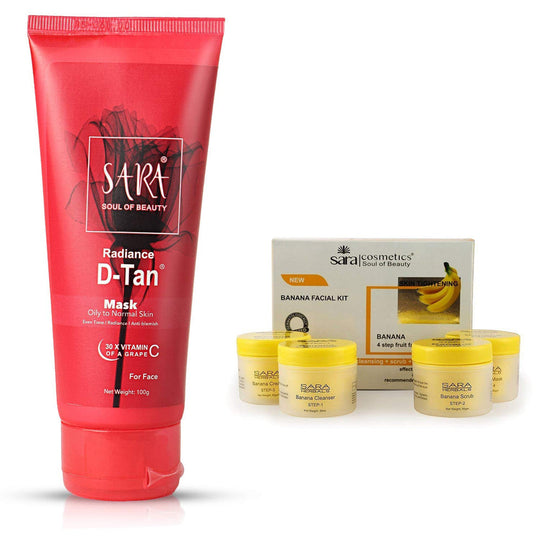 Sara Banana Facial Kit and Sara Radiance D-tan Mask (Combo) For Healthy and Youthful Skin, All Skin Type, Perfect for Men and Women, 300g - Buy from Indicrest