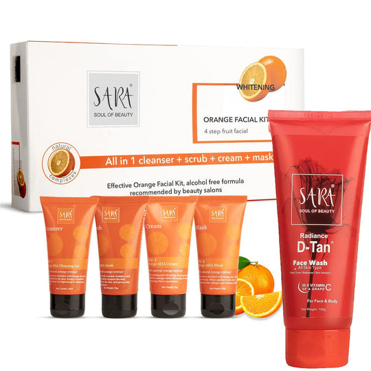 Sara 4-Step Orange Facial Kit With Radiance D-TAN Face Wash, 300g - Buy from Indicrest