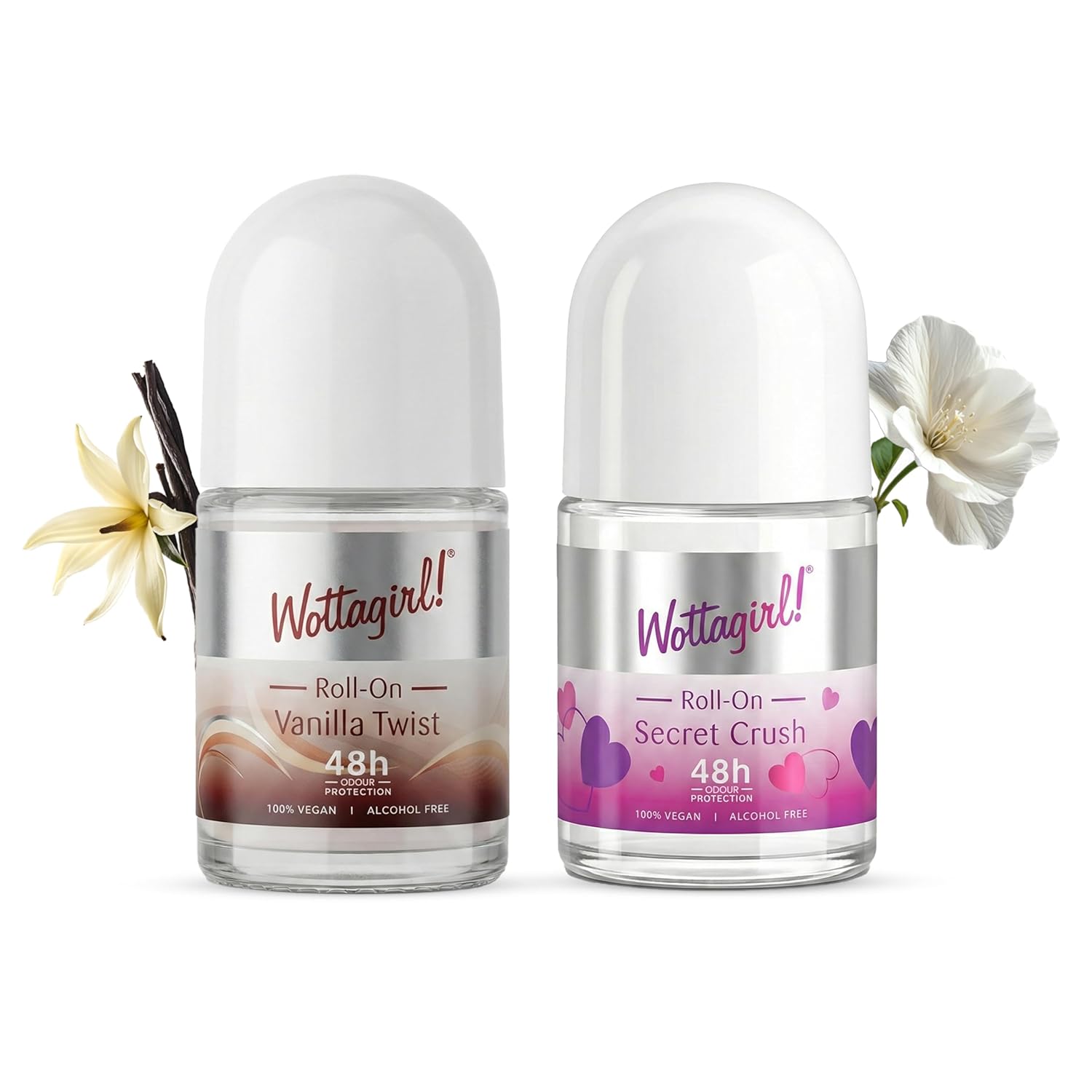 Wottagirl Wottagirl Underarm Roll On Combo (25ml X 2) - Secret Crush & Vanilla Twist | 48H Odour Protection | Alcohol-Free | Vegan Deodorant for Women - Buy from Indicrest
