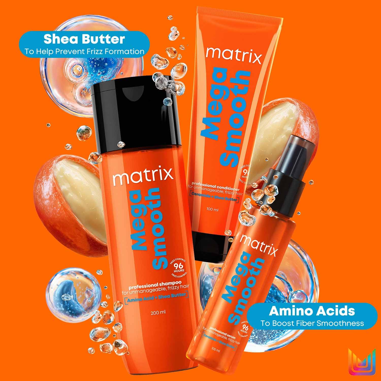 MATRIX Mega Smooth Shampoo (200ml), Conditioner (100ml) & Serum(100ml) Combo with Shea Butter for Frizzy Hair | Max Smoothness for 4 Days | Used by 1 Lakh Hairstylists* | For All Hair Types - Image 7 - Buy from Indicrest