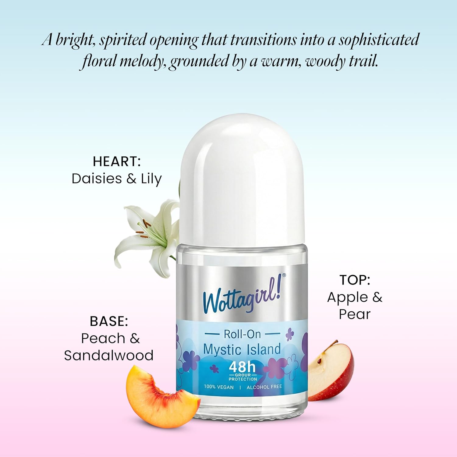 Wottagirl Wottagirl Underarm Roll On Combo (25ml X 2) - Mystic Island & Secret Crush | 48H Odour Protection | Alcohol-Free | Vegan Deodorant for Women - Image 2 - Buy from Indicrest