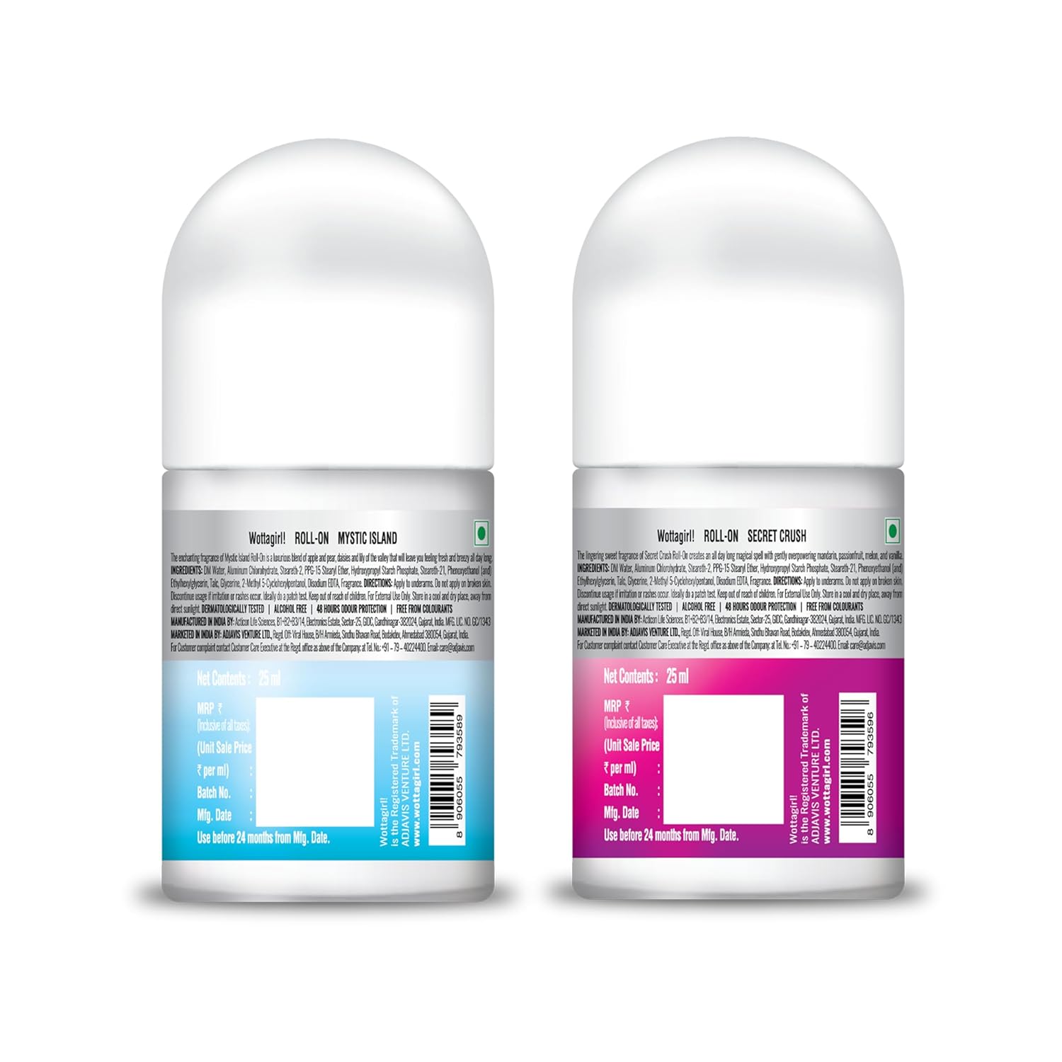 Wottagirl Wottagirl Underarm Roll On Combo (25ml X 2) - Mystic Island & Secret Crush | 48H Odour Protection | Alcohol-Free | Vegan Deodorant for Women - Image 8 - Buy from Indicrest