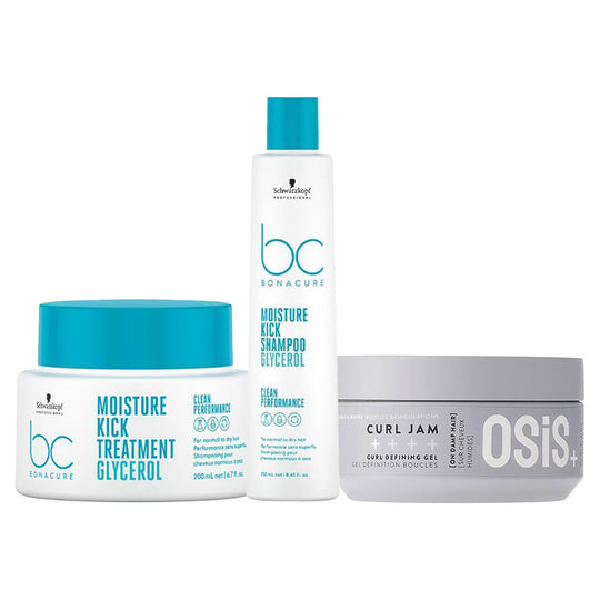 Schwarzkopf Professional Bonacure Moisture Kick Shampoo, 250ml, Treatment, 200ml & Curl Jam, 300ml Combo Buy at Indicrest
