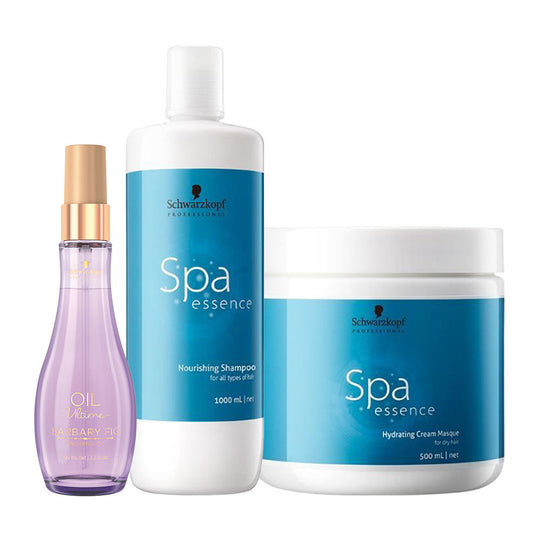 Schwarzkopf Professional Spa Essence Nourising Shampoo, Cream Mask & Ultime Barbary Finishing Oil Combo Buy at Indicrest