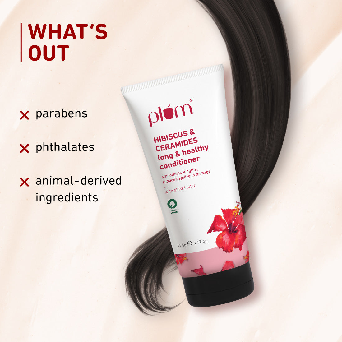 Plum Hibiscus & Ceramides Long & Healthy Conditioner | Smoothens Hair | Helps Prevent Split Ends, 175g