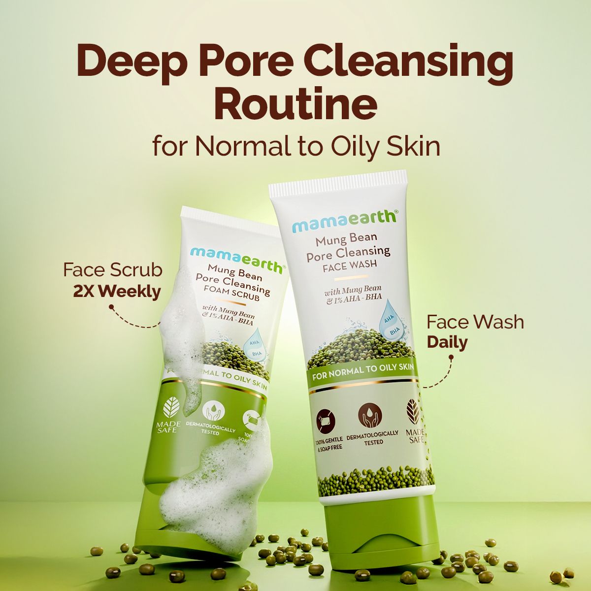 Mamaearth Mung Bean Pore Cleansing Face Wash with Mung Bean, AHA & BHA for Normal to Oily Skin, 100ml - Image 6 - Buy from Indicrest