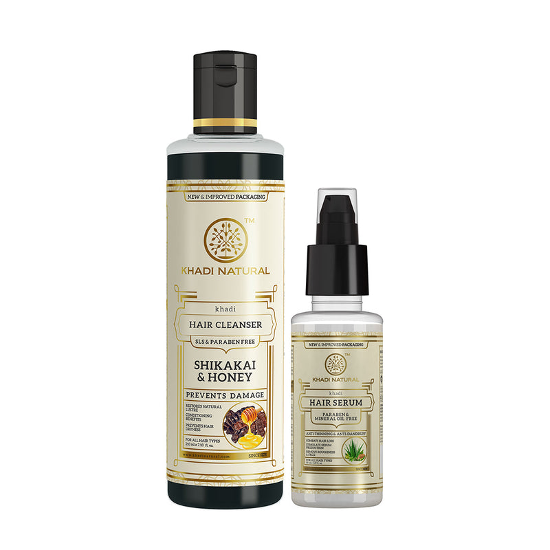 Khadi Herbal Shikakai Hair Cleanser with Hair Serum Combo (Set of 2) - Buy from Indicrest