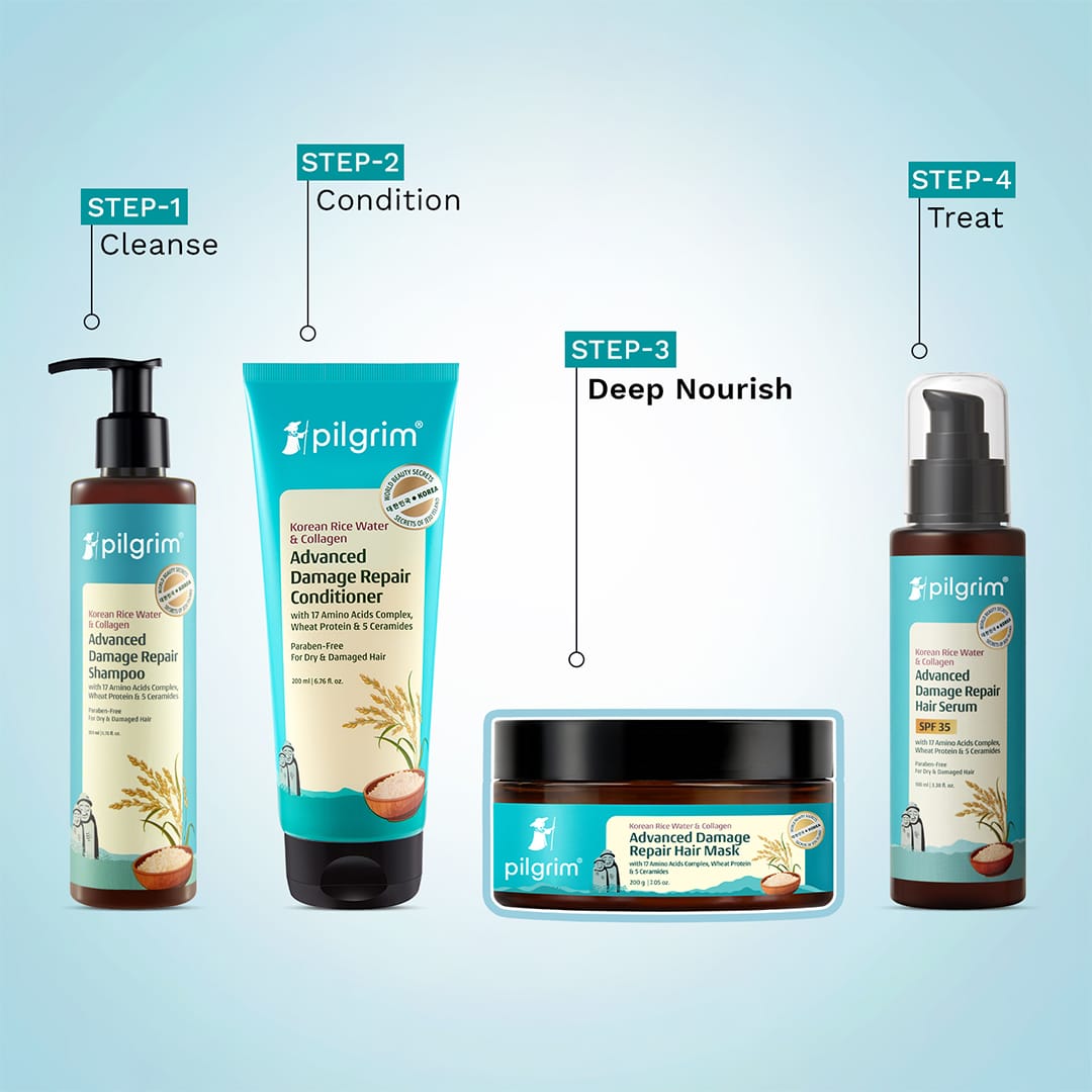 Pilgrim Korean Rice Water & Collagen Advanced Damage Repair Hair Mask, 200ml - Image 7 - Buy from Indicrest