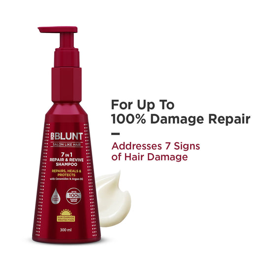 Bblunt 7 in 1 Repair & Revive Shampoo for Upto 100% Damage Repair, 300ml X Pack of 2, Single 300ml - Buy from Indicrest