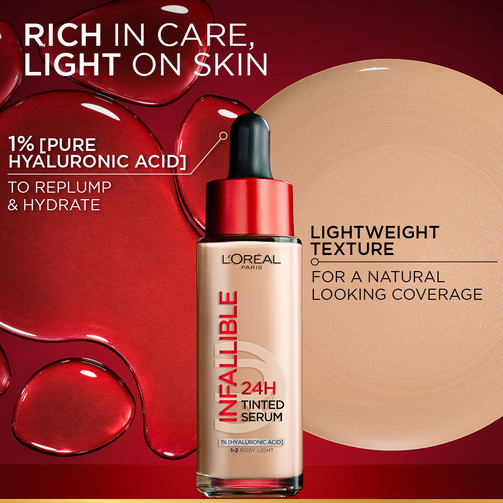 L’Oreal Paris Infallible 24H Tinted Serum Foundation, Lightweight, Dewy & Radiant - Rosy Light, 30ml Buy at Indicrest Image 3