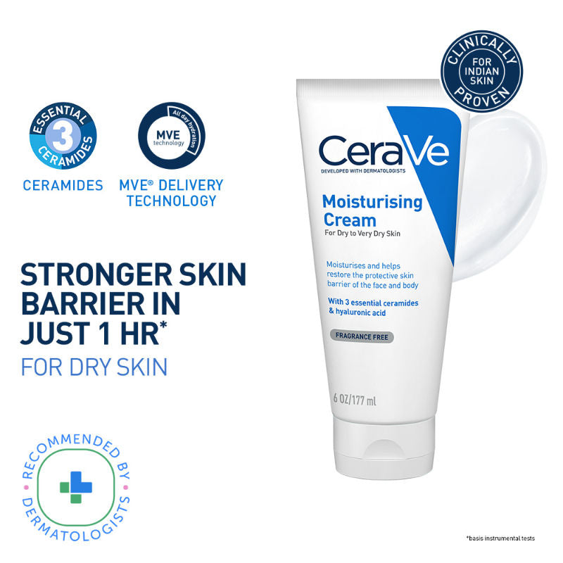 CeraVe Moisturizer Cream For Dry Skin With Ceramides & Hyaluronic Acid For Barrier Repair, 177ml Buy at Indicrest