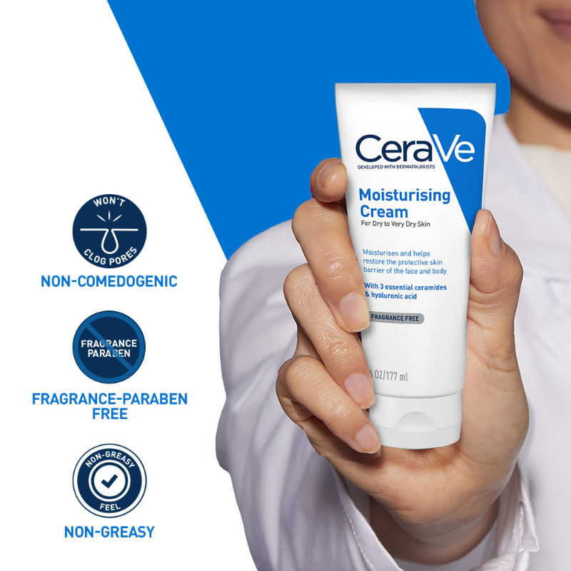 CeraVe Moisturizer Cream For Dry Skin With Ceramides & Hyaluronic Acid For Barrier Repair, 177ml Buy at Indicrest Image 2