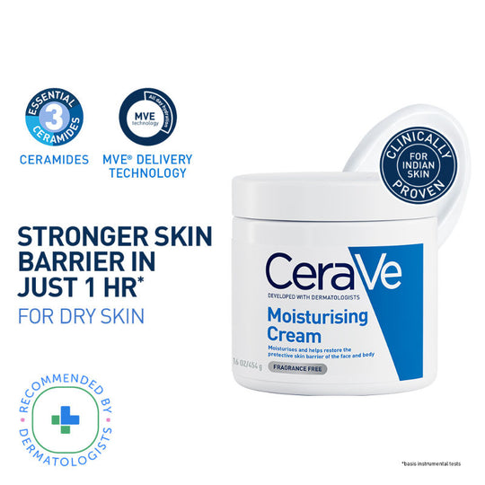 CeraVe Moisturizer For Dry Skin, Barrier Repair Cream with Ceramides, Dermatologist recommended, 454g Buy at Indicrest