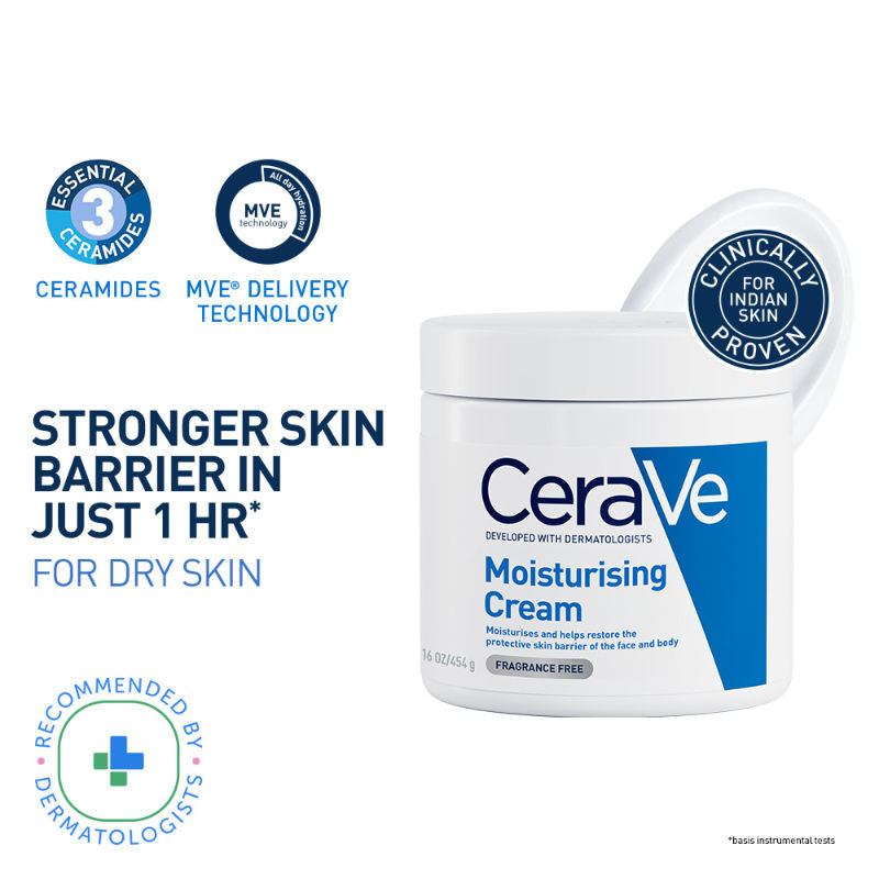 CeraVe Moisturizer For Dry Skin, Barrier Repair Cream with Ceramides, Dermatologist recommended, 454g Buy at Indicrest
