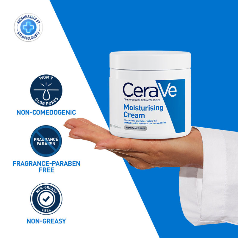 CeraVe Moisturizer For Dry Skin, Barrier Repair Cream with Ceramides, Dermatologist recommended, 454g Buy at Indicrest Image 2