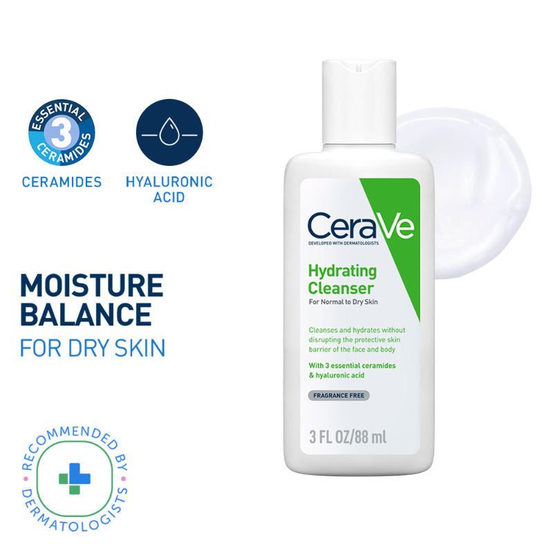 CeraVe Hydrating Cleanser Non-Foaming Face Wash for Dry Skin with Ceramides & Hyaluronic Acid, 88ml Buy at Indicrest