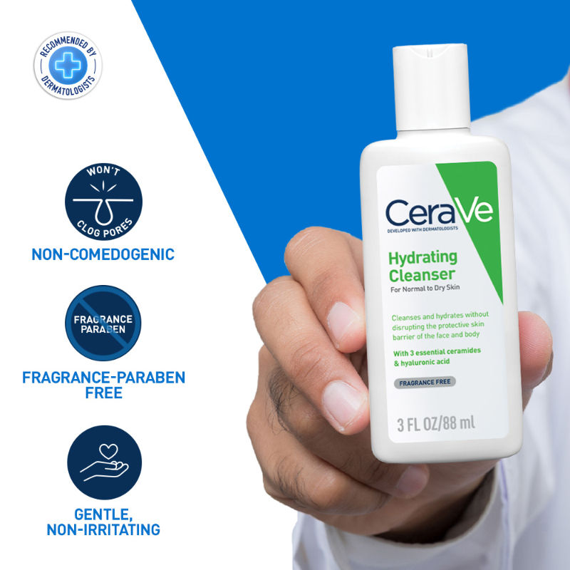 CeraVe Hydrating Cleanser Non-Foaming Face Wash for Dry Skin with Ceramides & Hyaluronic Acid, 88ml Buy at Indicrest Image 2