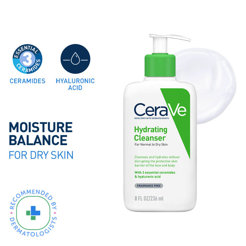 CeraVe Hydrating Cleanser Non-Foaming Face Wash for Dry Skin with Ceramides & Hyaluronic Acid, 236ml Buy at Indicrest