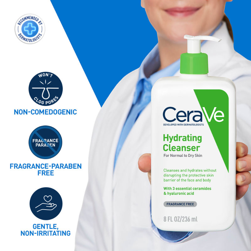 CeraVe Hydrating Cleanser Non-Foaming Face Wash for Dry Skin with Ceramides & Hyaluronic Acid, 236ml Buy at Indicrest Image 2