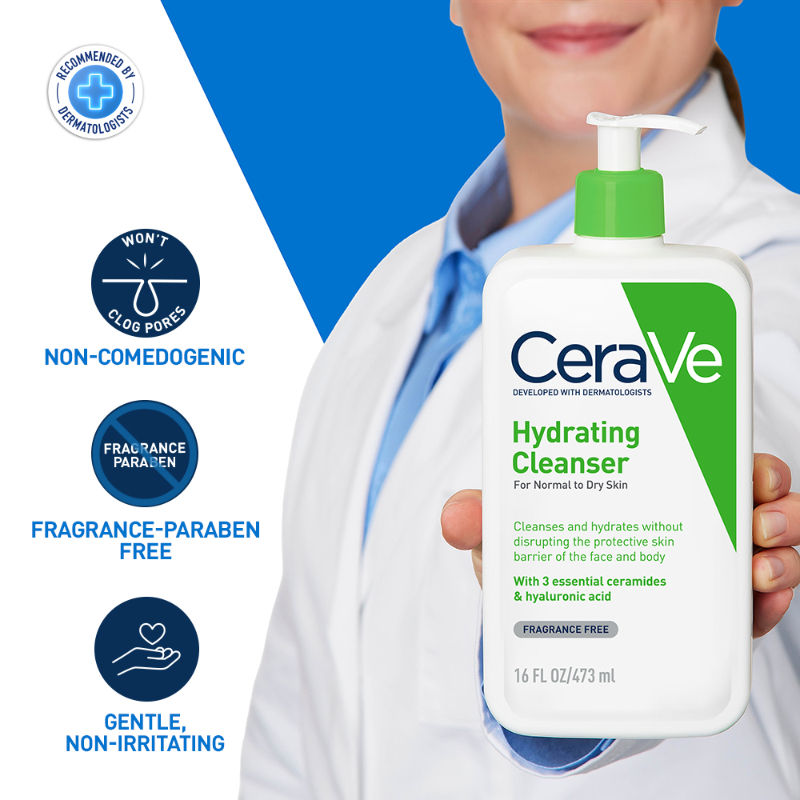 CeraVe Hydrating Cleanser Non-Foaming Face Wash for Dry Skin with Ceramides, Dermatologist Recommend, 473ml Buy at Indicrest Image 2