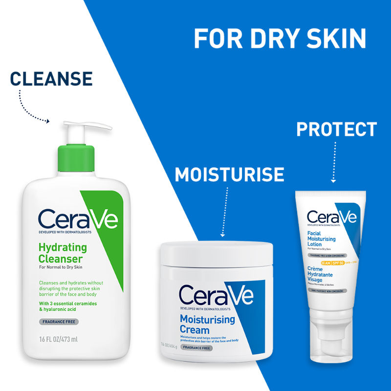 CeraVe Hydrating Cleanser Non-Foaming Face Wash for Dry Skin with Ceramides, Dermatologist Recommend, 473ml Buy at Indicrest Image 5