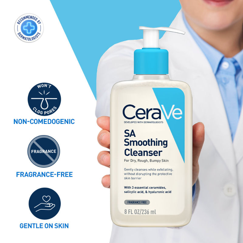 CeraVe SA Smoothing Cleanser For Dry, Rough & Bumpy Skin, Face wash with Salicylic Acid & Ceramides, 236ml Buy at Indicrest Image 2