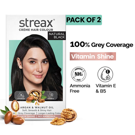 Streax Cream Hair Colour - Natural Black 1 (Pack of 2), 2 pieces Buy at Indicrest