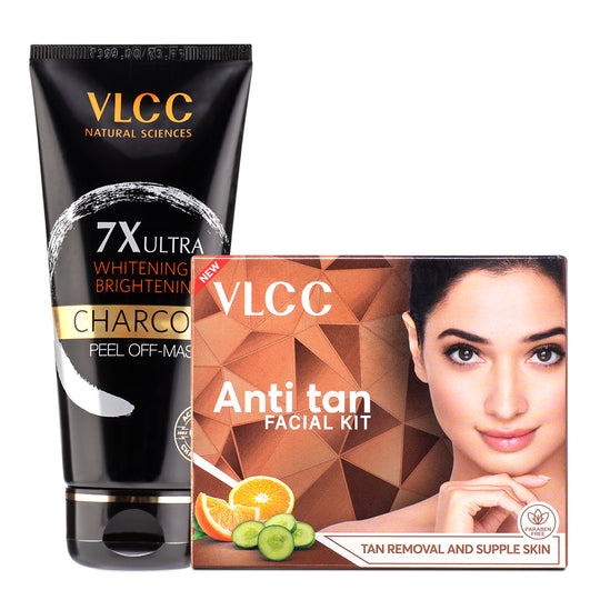 VLCC 7X Ultra Whitening and Brightening Charcoal Peel Off Mask and Anti Tan Facial Kit - Buy from Indicrest