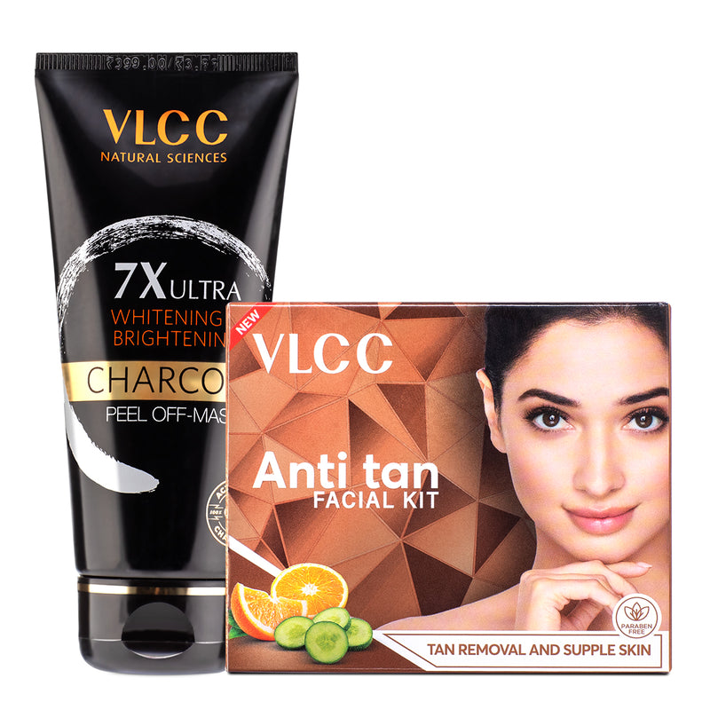 VLCC 7X Ultra Whitening and Brightening Charcoal Peel Off Mask and Anti Tan Facial Kit - Buy from Indicrest