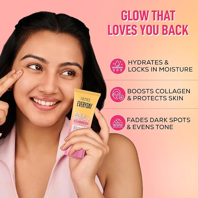 Woman holding a skincare product with text on a pink background