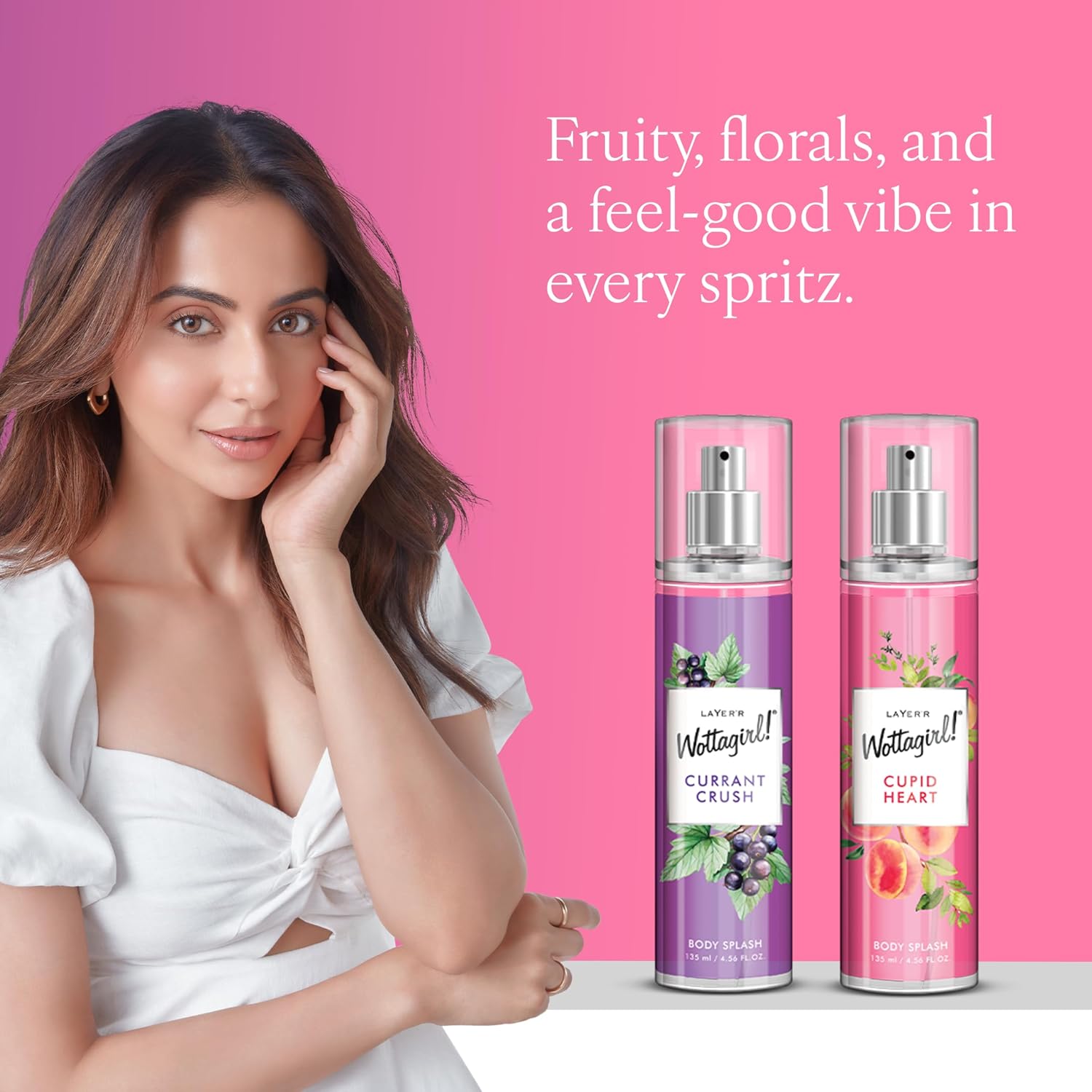 Wottagirl Wottagirl! Cupid Heart & Currant Crush Body Splash Combo for Women, 2X135ml | Long-Lasting Fresh Fruity Floral Body Mist | Melon, Red Fruits, Strawberry & Rose Notes | Everyday Wear | Skin-Friendly  - Image 2 - Buy from Indicrest