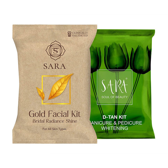 Sara Gold Facial Kit for Bridal Radiance and Shine for All Types of Skin 62g with D-Tan Pedicure Manicure Kit, 2 X 50g - Buy from Indicrest