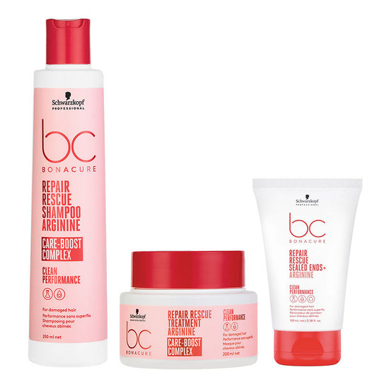 Schwarzkopf Professional Repair Rescue Shampoo, 250ml + Hair Treatment Mask, 200ml + Sealed Ends Cream, 100ml Combo Buy at Indicrest