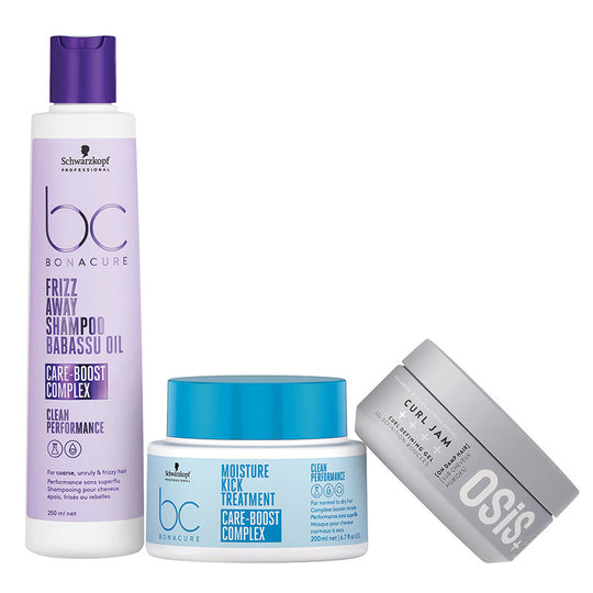Schwarzkopf Professional Bonacure Frizz Away Shampoo, 250ml, Moisture Kick Treatment, 200ml & Curl Jam, 300ml Combo Buy at Indicrest