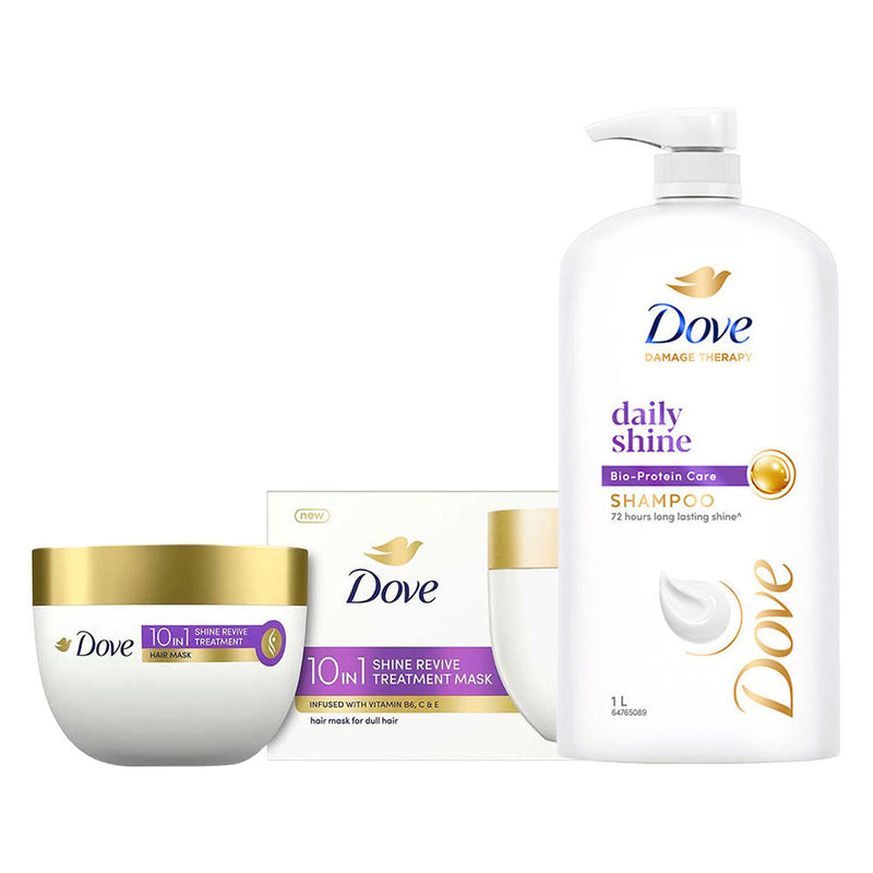 Dove Daily Shine Shampoo + Hair Mask for Damaged & Dry Hair, 1300ml Buy at Indicrest