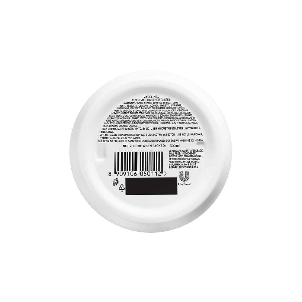 Vaseline Cloud Soft Light Moisturiser,100 Hours Non-Sticky Hydration,Ceramides & Hyaluron, 300ml Buy at Indicrest Image 10