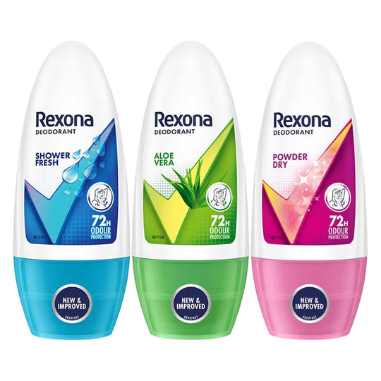 Rexona Shower Fresh, Aloe Vera & Powder Dry Underarm Roll on Deodorant (Pack of 3), 2 pieces Buy at Indicrest