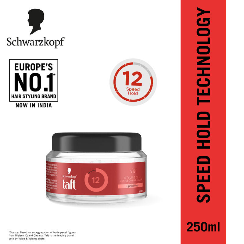 Schwarzkopf TAFT Power V12 Hair Gel With Speed Hold Technology, Non-stick & Easy to Wash off, 250ml