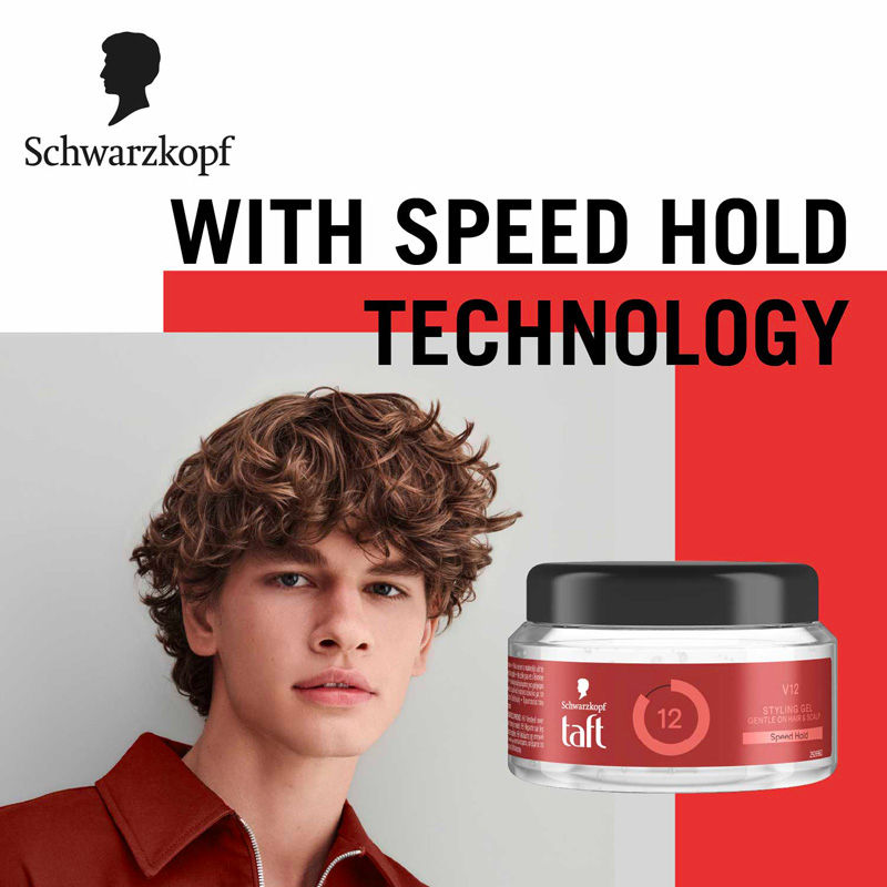 Schwarzkopf TAFT Power V12 Hair Gel With Speed Hold Technology, Non-stick & Easy to Wash off, 250ml