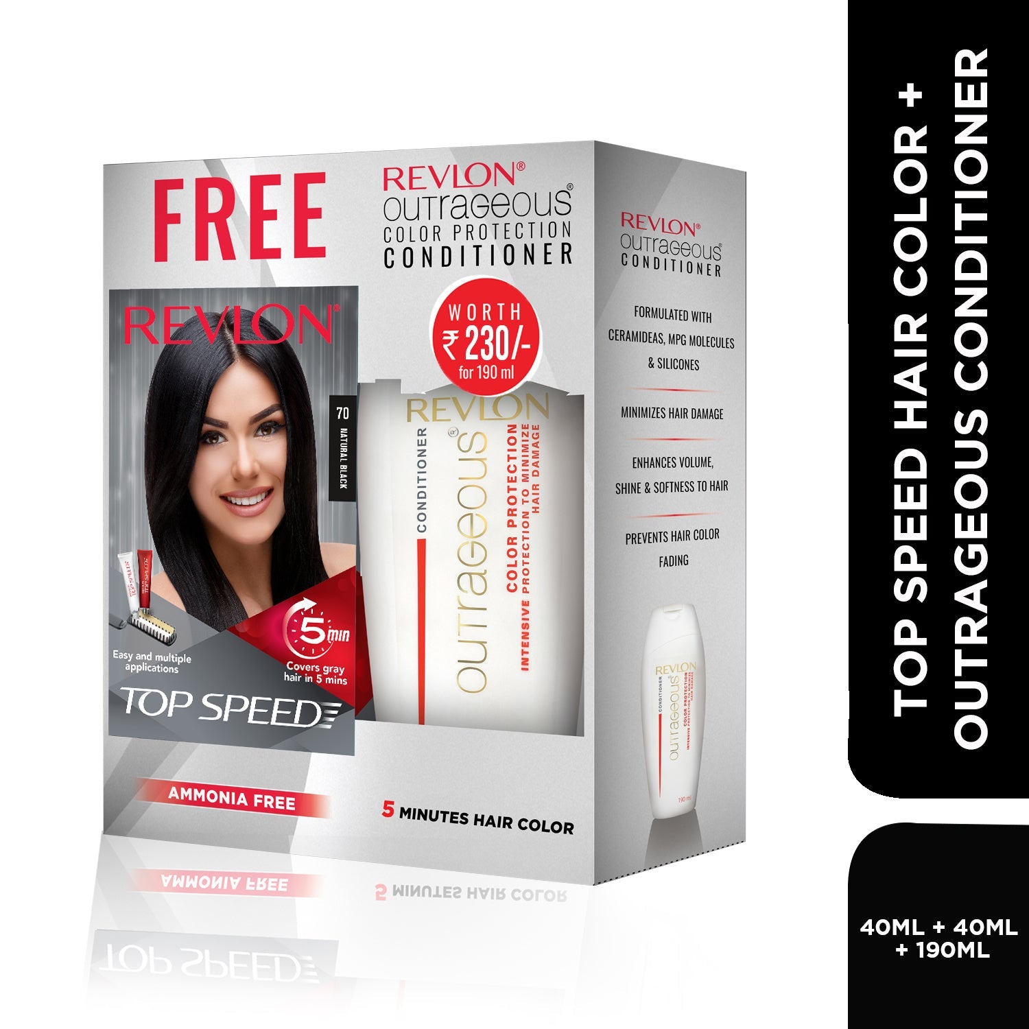 Revlon Top Speed Woman with Outrageous Conditioner 190ml, Natural Black 70 - Image 2 - Buy from Indicrest