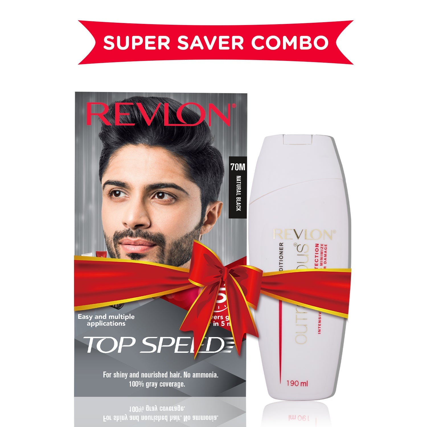 Revlon Top Speed Hair Color for Men with Outrageous Conditioner 190ml, Natural Black 70M + Conditioner, 190ml - Image 4 - Buy from Indicrest