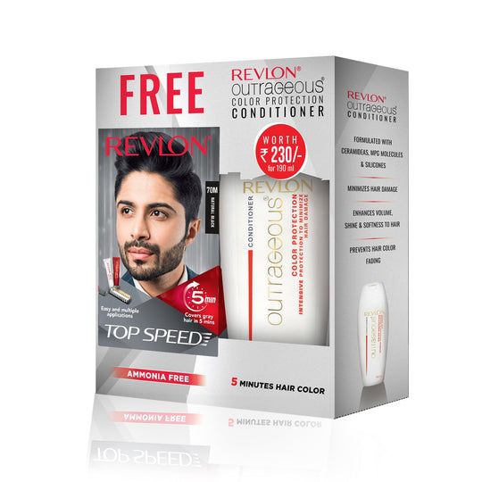 Revlon Top Speed Hair Color for Men with Outrageous Conditioner 190ml, Natural Black 70M + Conditioner, 190ml - Buy from Indicrest