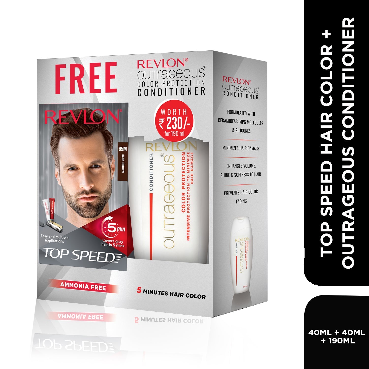 Revlon Top Speed Hair Color for Men with Outrageous Conditioner 190ml, Natural Black 70M + Conditioner, 190ml - Image 9 - Buy from Indicrest