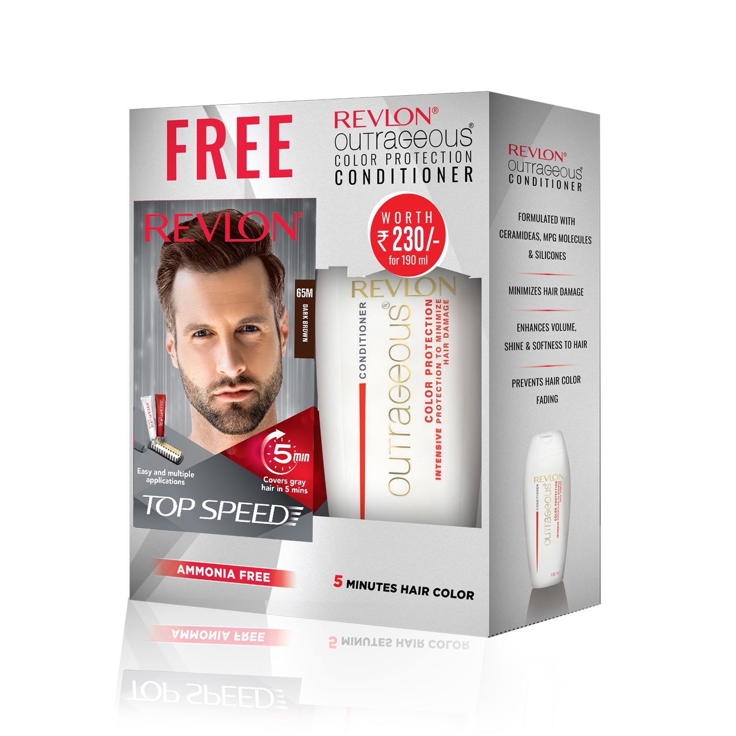 Revlon Top Speed Hair Color for Men with Outrageous Conditioner 190ml, Natural Brown 60M Conditioner, 190ml - Image 9 - Buy from Indicrest
