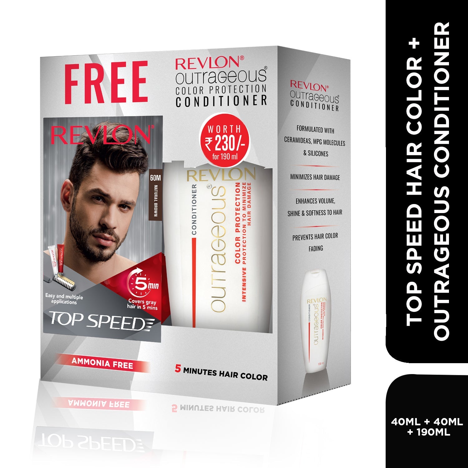 Revlon Top Speed Hair Color for Men with Outrageous Conditioner 190ml, Natural Black 70M + Conditioner, 190ml - Image 16 - Buy from Indicrest