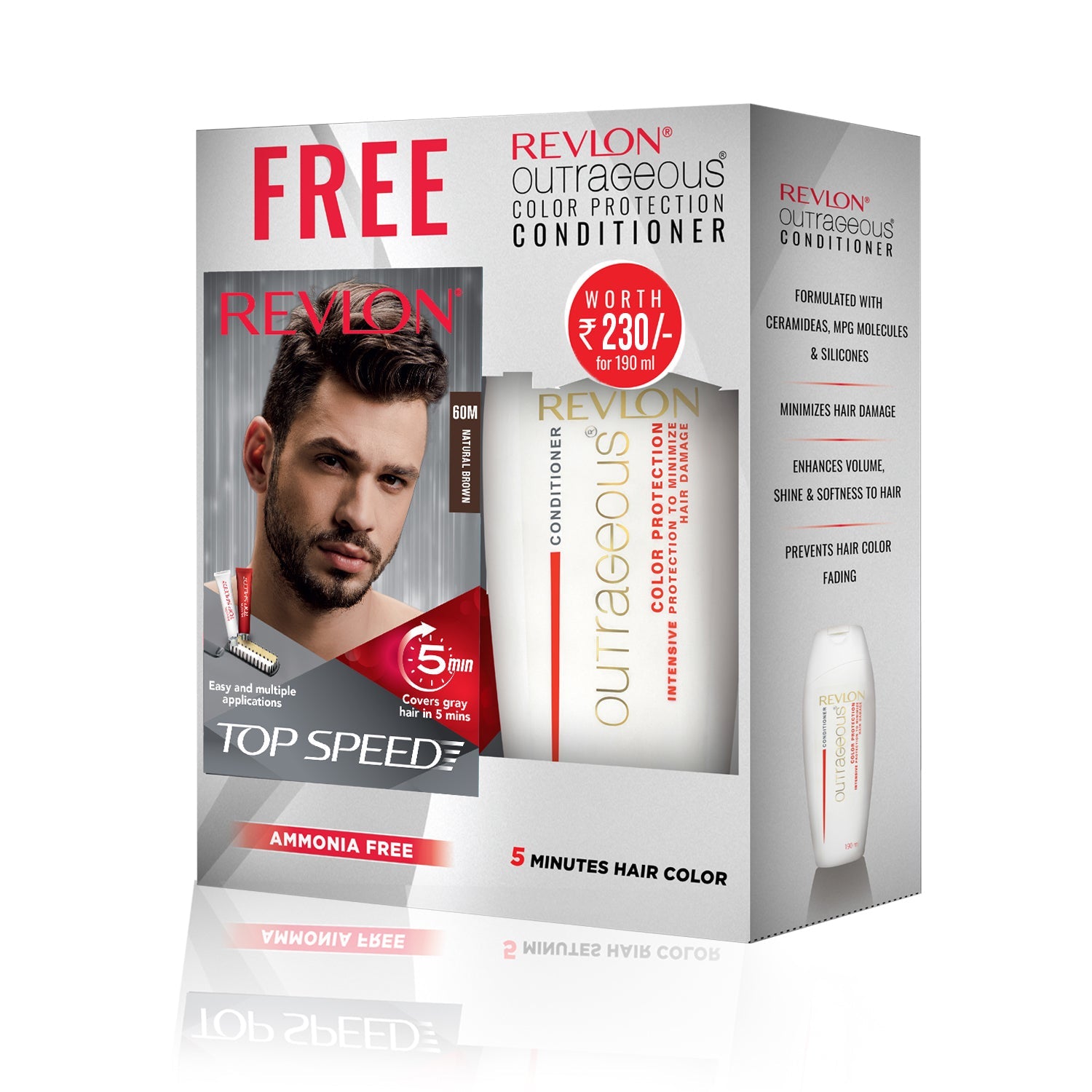 Revlon Top Speed Hair Color for Men with Outrageous Conditioner 190ml, Natural Black 70M + Conditioner, 190ml - Image 15 - Buy from Indicrest