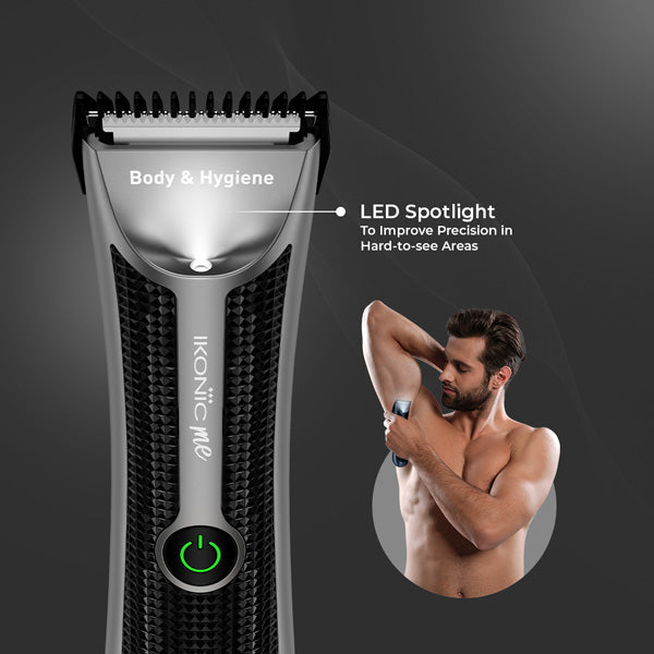 Ikonic Me Body & Hygiene Trimmer – Precision Grooming for Body & Intimate Areas | LED Spotlight | 90-Min Runtime | Powerful 7,000 RPM Motor | Water-Resistant (IPX6) | Stainless Ceramic Blades | Charging Dock Included